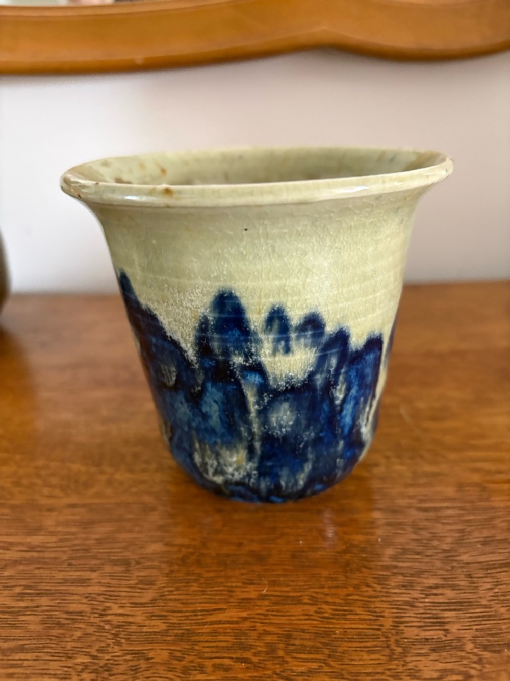 Signed Handcrafted Pottery Vase / Pot with Blue Glaze